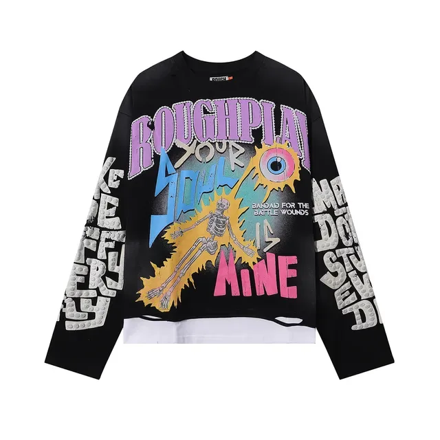 ROUGH Graphic-Print Distressed Hem Oversized T-Shirt 7