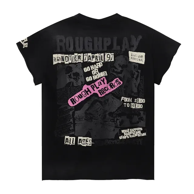 ROUGH Tour of the World Distressed Black Rhinestone Graphic T-Shirt 3