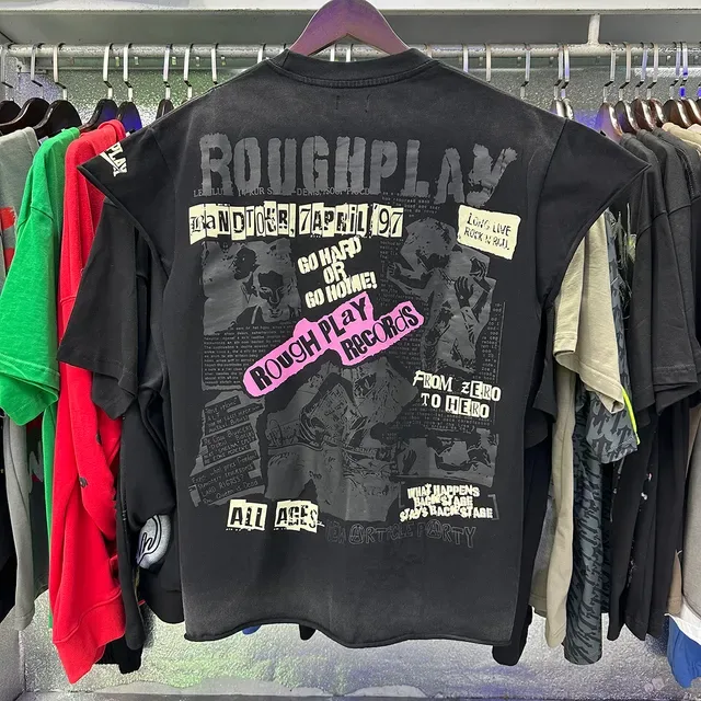 ROUGH Tour of the World Distressed Black Rhinestone Graphic T-Shirt 5