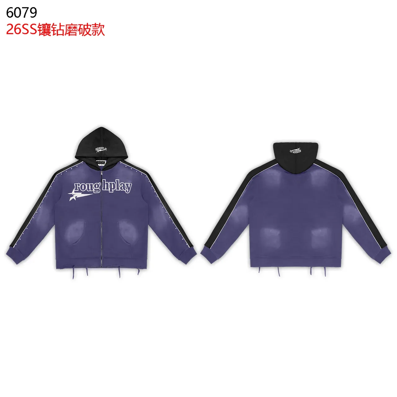 roughplay Black Red Zip-Up Hooded Top Contrast-Color Sleeve Panels Tracksuit 17