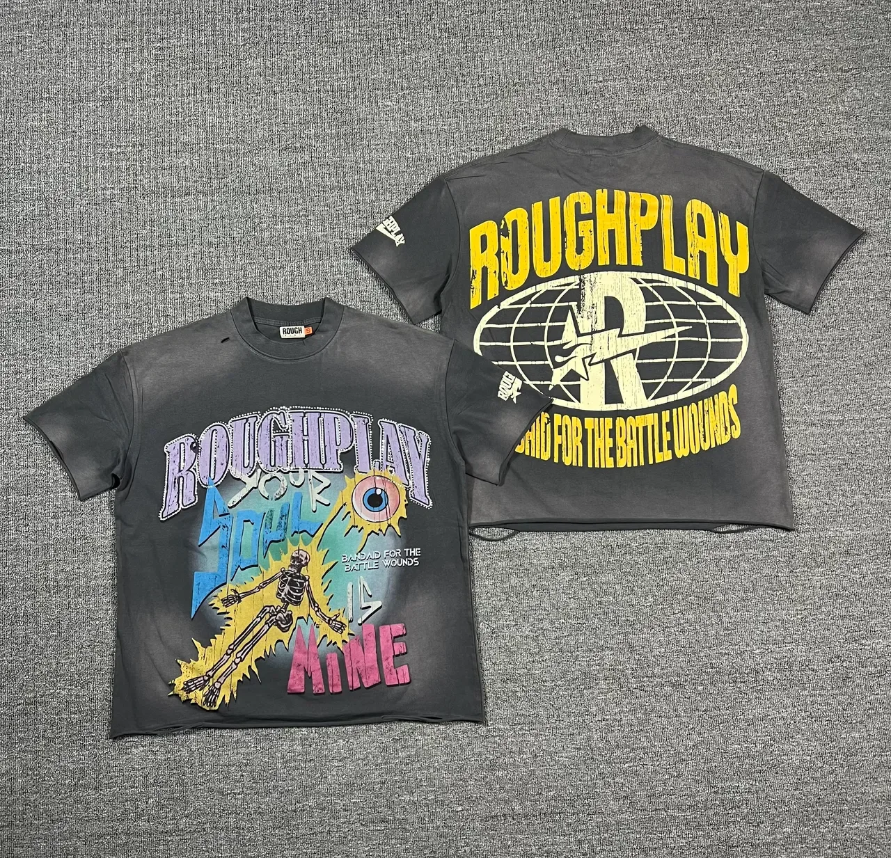 ROUGHPLAY Distressed Acid-Wash Double-Sided Graphic T-Shirt 4