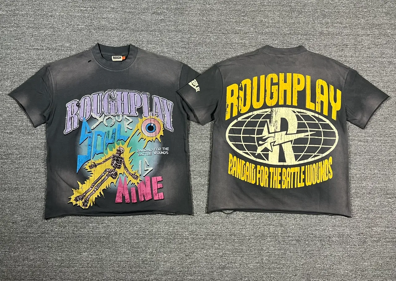 ROUGHPLAY Distressed Acid-Wash Double-Sided Graphic T-Shirt 5