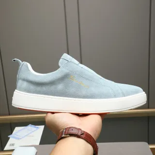 Santoni Tênis Slip-On de Camurça Azul Branco