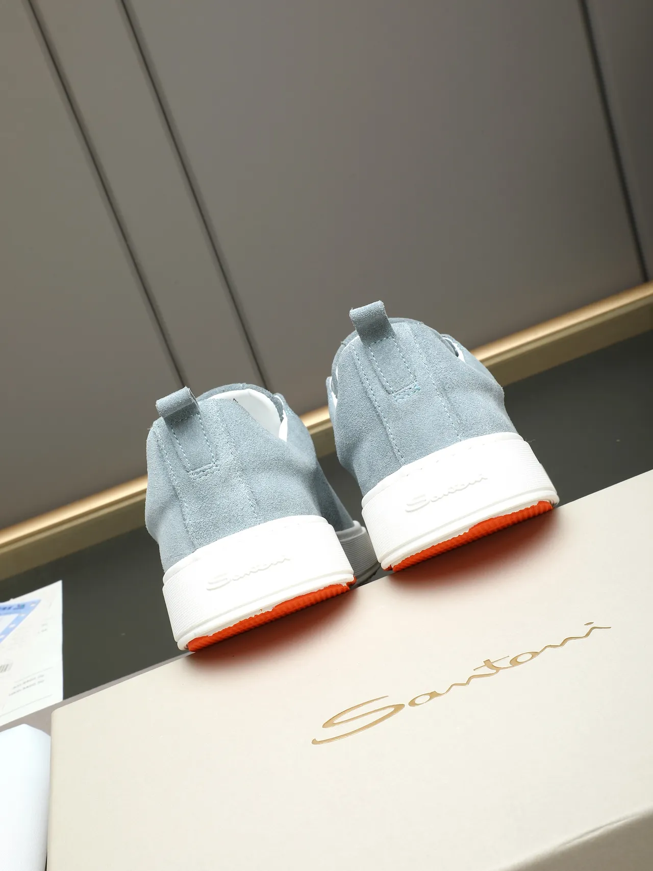 Santoni Blue White Slip-On Suede Upper Sneakers 3