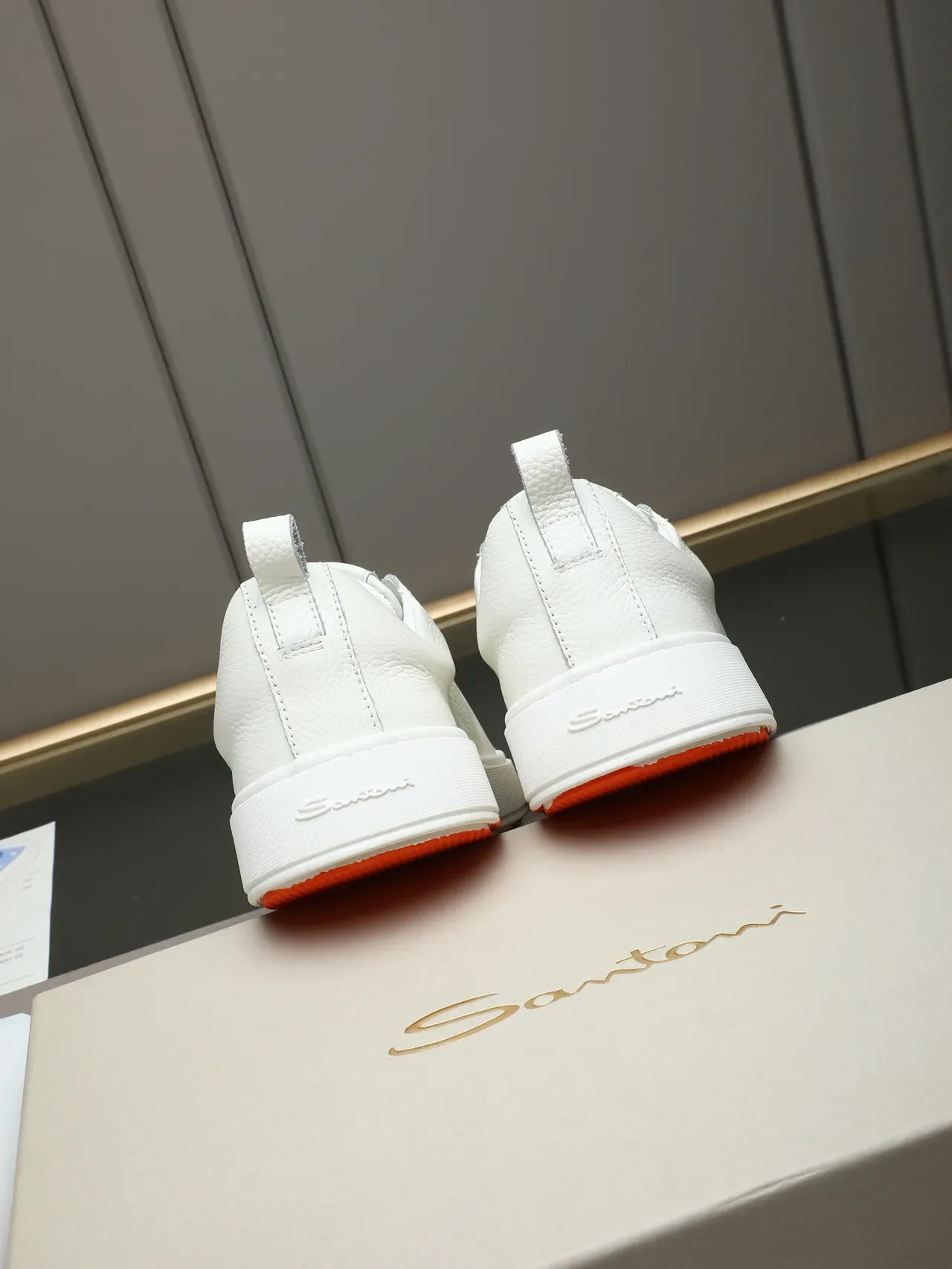 Santoni Slip-On Pebbled Leather White Lifestyle Sneaker 4