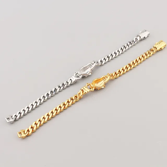 Silver and Gold Pave-Set Curb Link Animal Head Bracelets 3