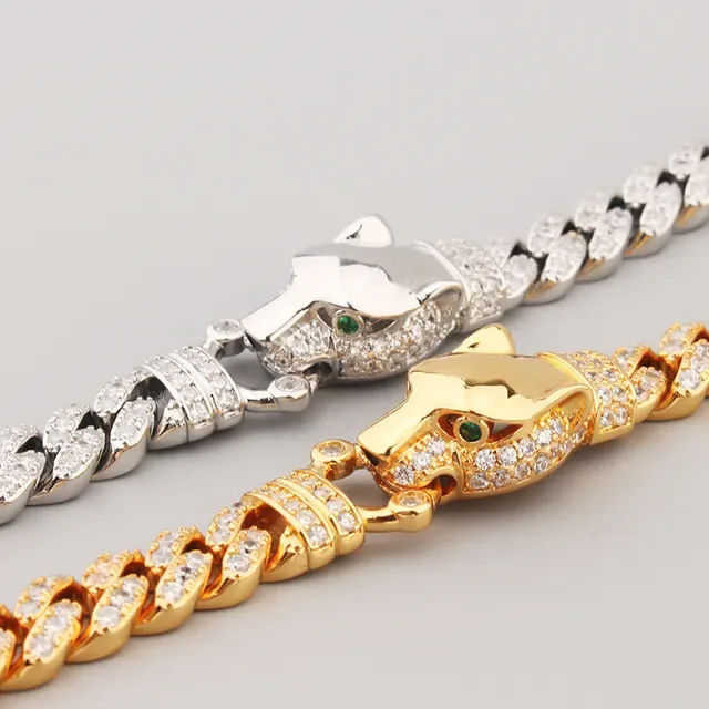 Silver and Gold Pave-Set Curb Link Animal Head Bracelets 5