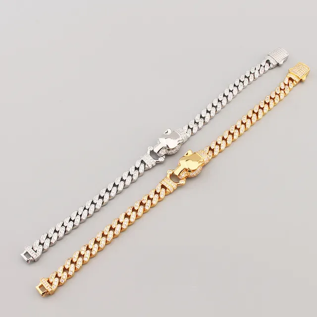 Silver and Gold Pave-Set Curb Link Animal Head Bracelets 7
