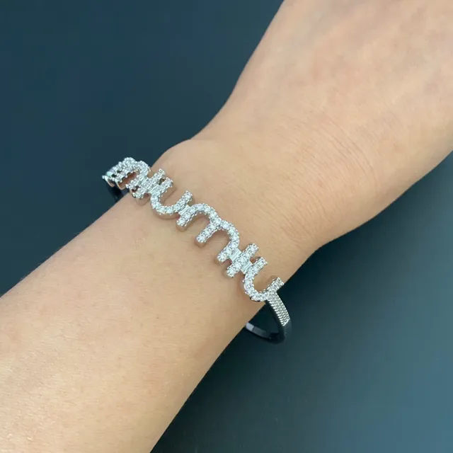 Silver and Gold Tone Pavé Lettering Open-Cuff Bracelets 3