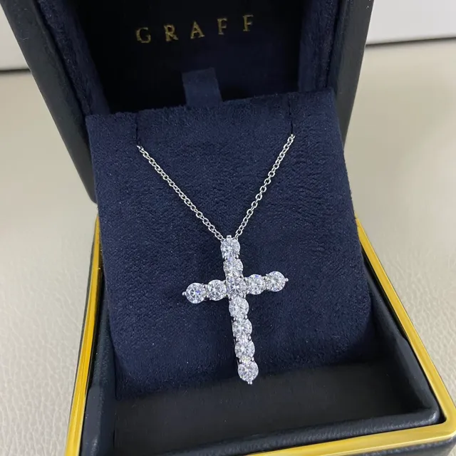Silver Black Cross-Shaped Pendant Pave-Set Round Stones Necklace 2