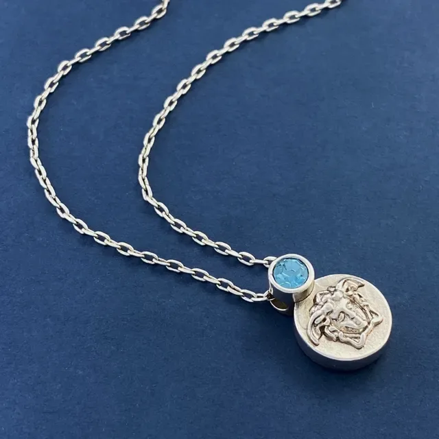Silver Blue Metal Medusa Head Motif Necklace 4
