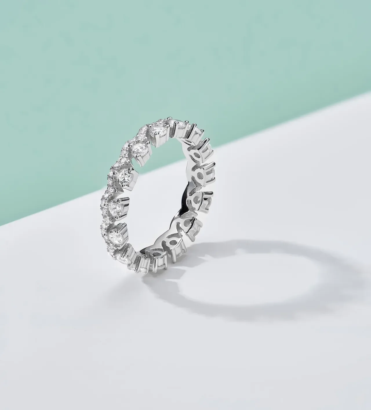 Silver Full Eternity Band Pavé-Set Clear Stones Ring 6