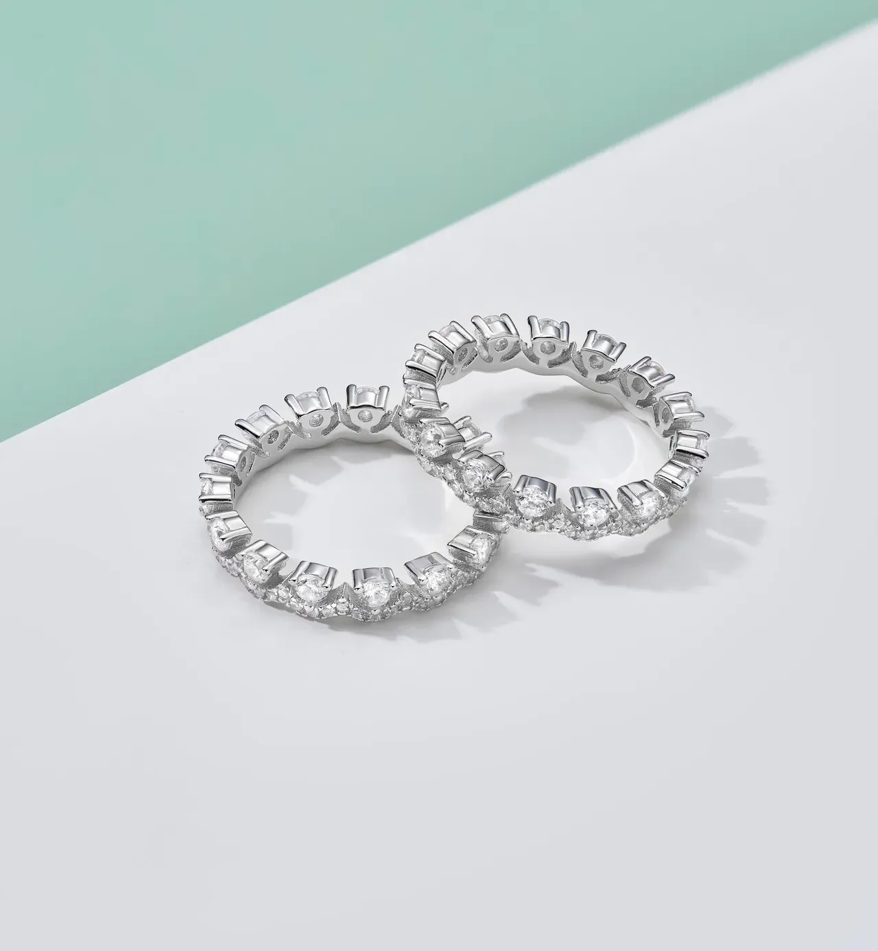 Silver Full Eternity Band Pavé-Set Clear Stones Ring 7