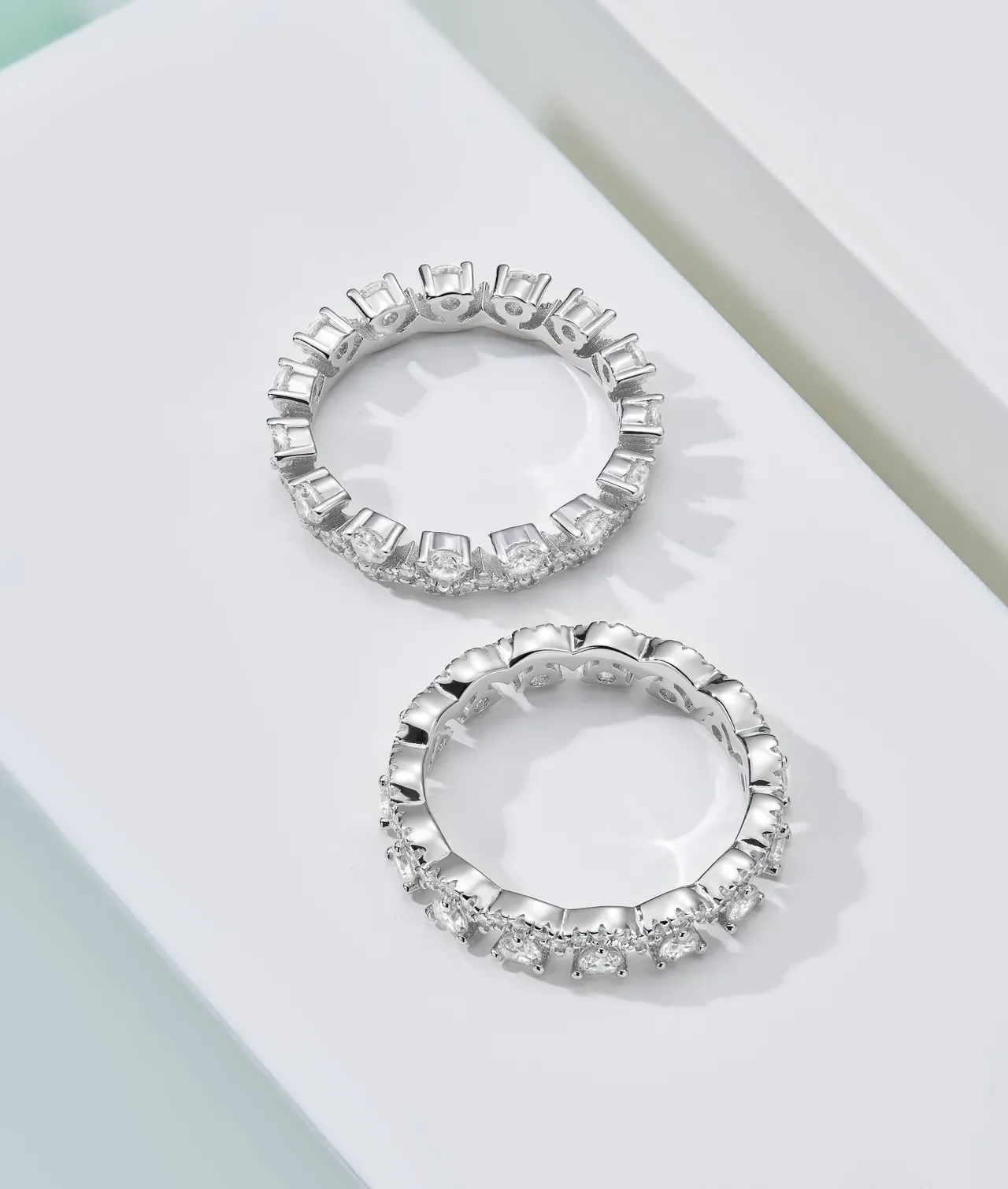 Silver Full Eternity Band Pavé-Set Clear Stones Ring 8