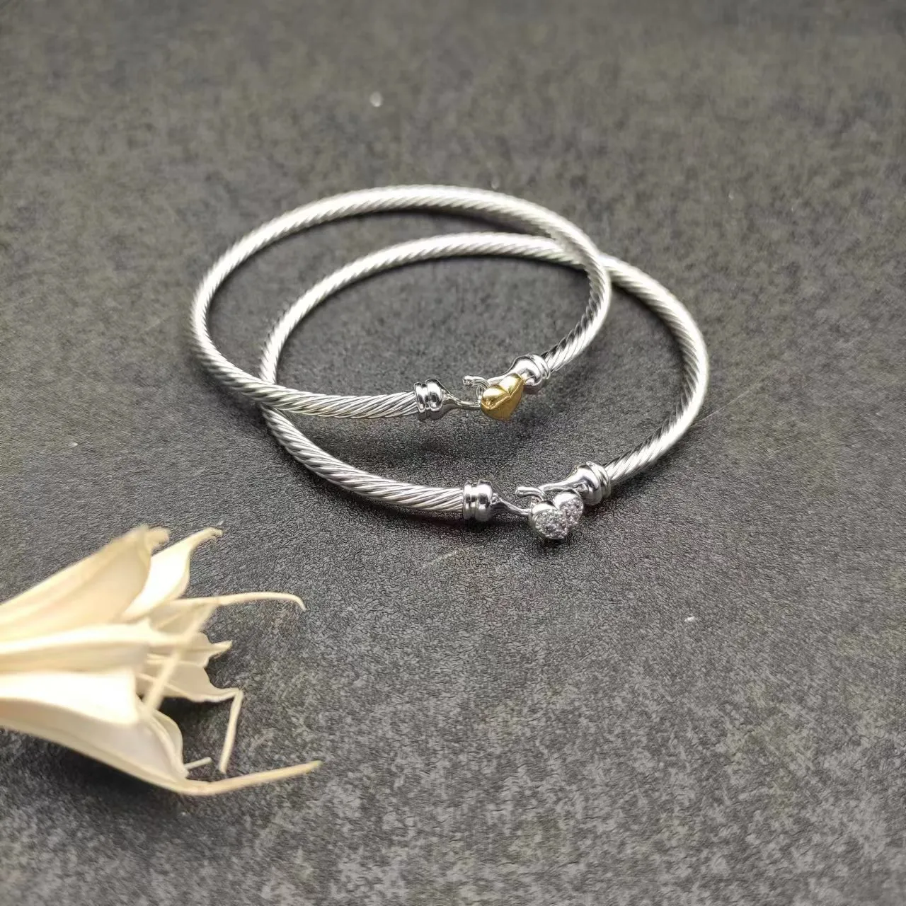 Silver Gold Cable-Wire Construction Toggle Closure Bracelet 2