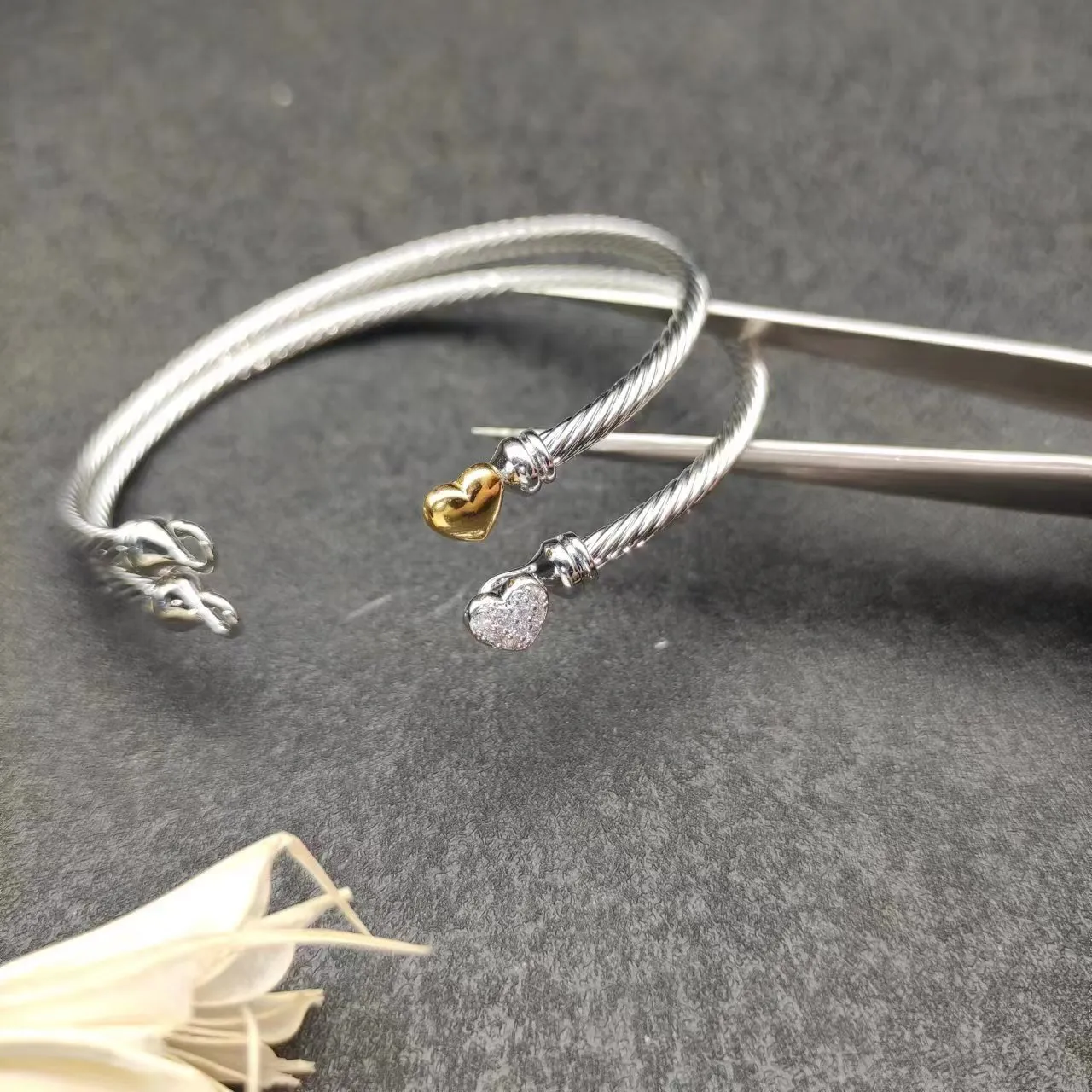 Silver Gold Cable-Wire Construction Toggle Closure Bracelet 3
