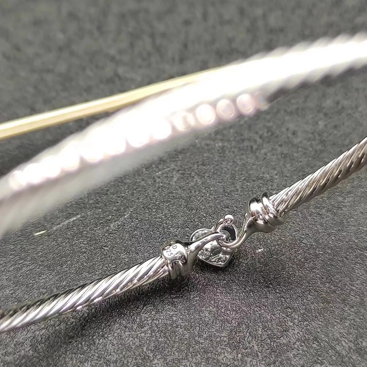 Silver Gold Cable-Wire Construction Toggle Closure Bracelet 7