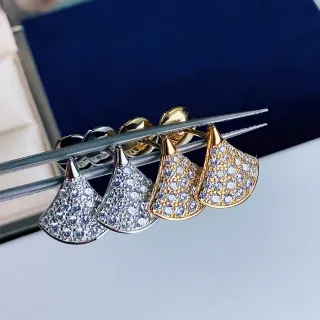 Silver Gold Fan-Shaped Pavé-Set Earrings