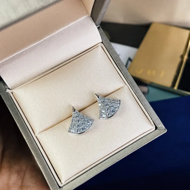 Silver Gold Fan-Shaped Pavé-Set Earrings 3