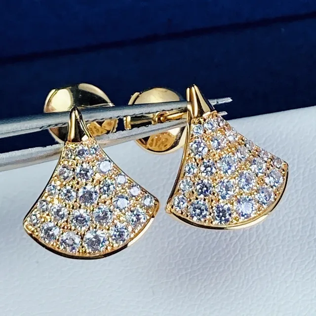 Silver Gold Fan-Shaped Pavé-Set Earrings 5