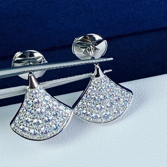 Silver Gold Fan-Shaped Pavé-Set Earrings 6