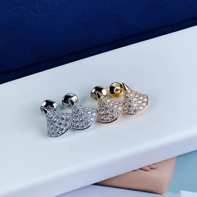 Silver Gold Fan-Shaped Pavé-Set Earrings 7