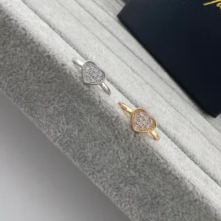 Silver Gold Heart-Shaped Pavé-Set Ring