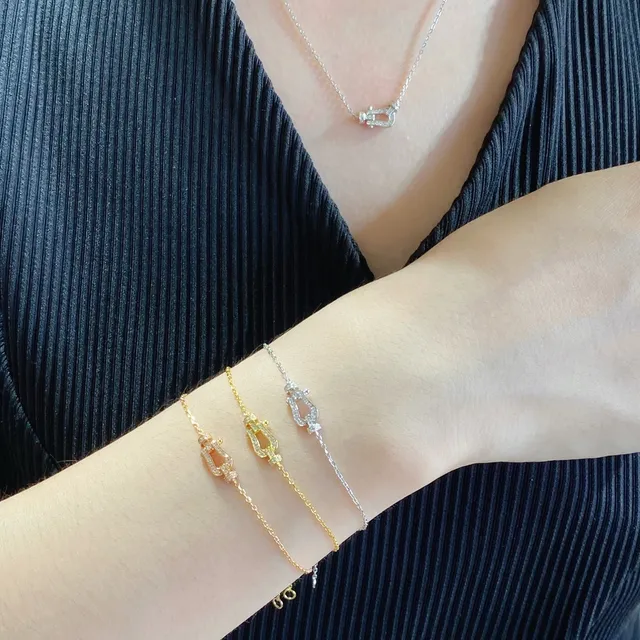 Silver Gold Lyre-Shaped Charm Pavé-Set Stones Bracelet 9