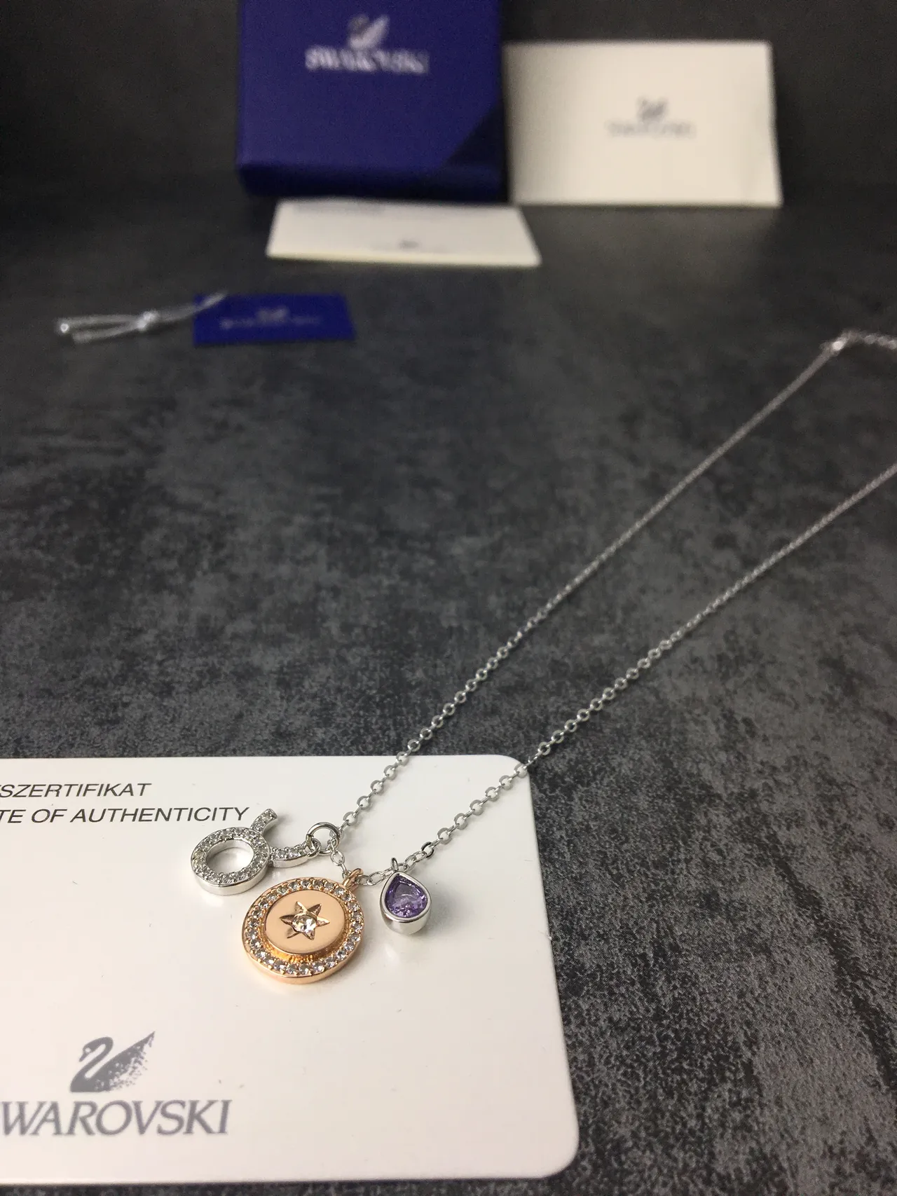 Silver Gold Multi-Charm Pendant Pavé-Set Stones Necklace 2
