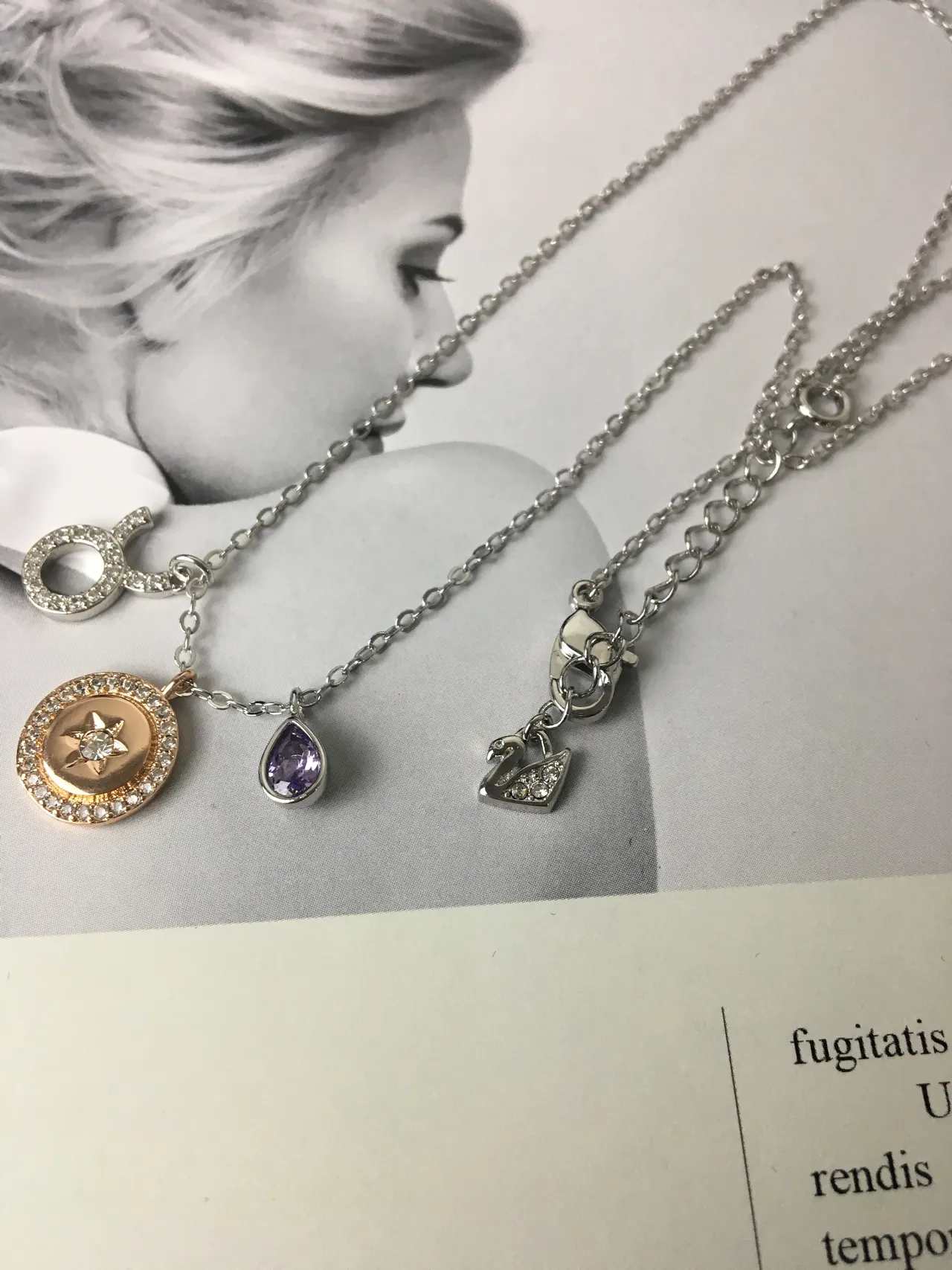 Silver Gold Multi-Charm Pendant Pavé-Set Stones Necklace 5
