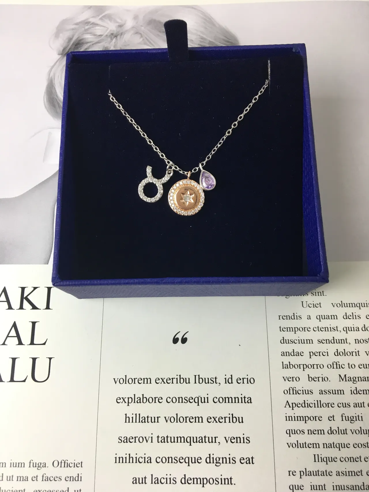 Silver Gold Multi-Charm Pendant Pavé-Set Stones Necklace 7