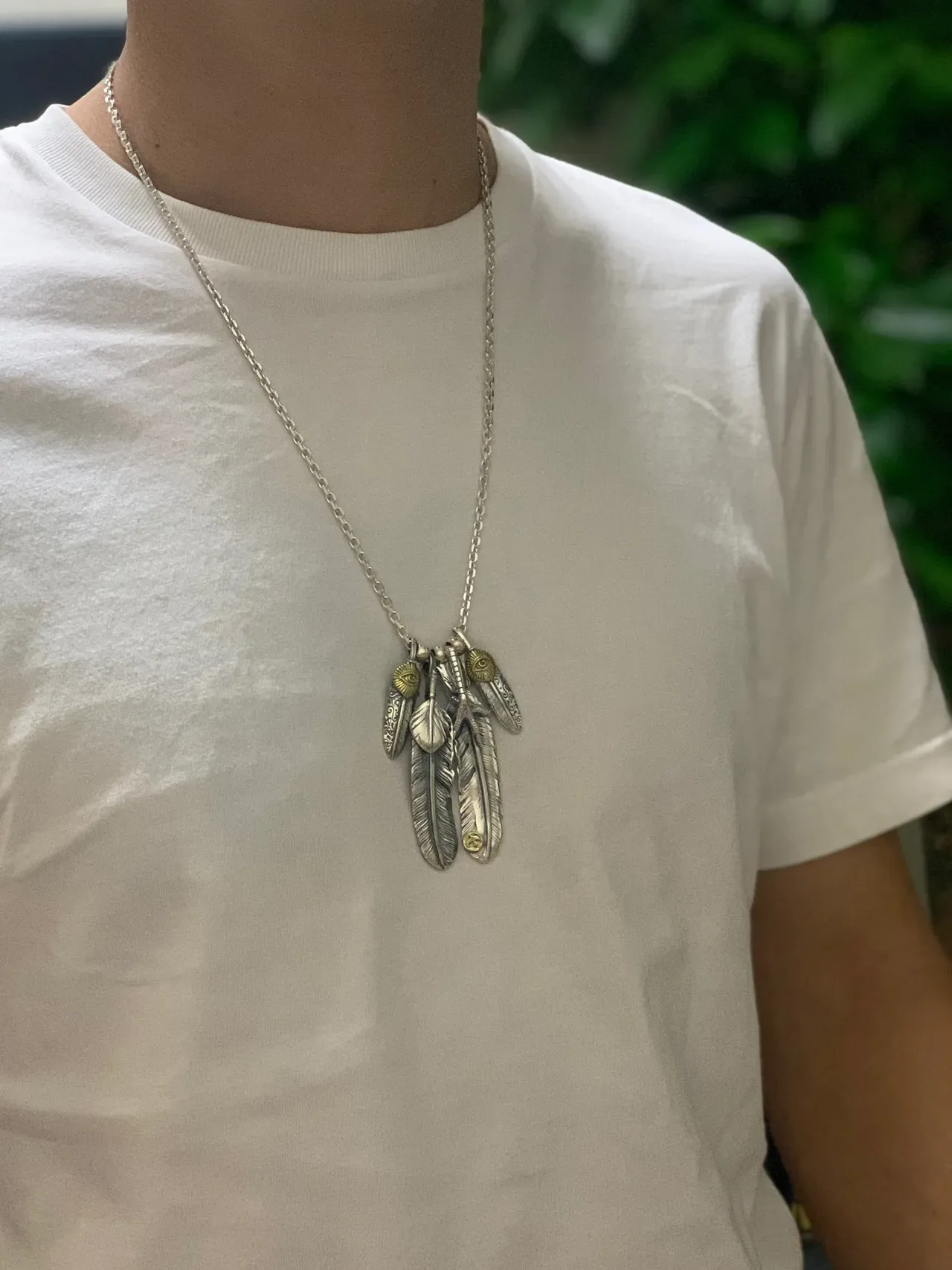 Silver Gold Multi-Feather Pendant Metal Necklace 2