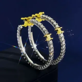 Silver Gold Pavé-Set Two-Tone Metal Earrings