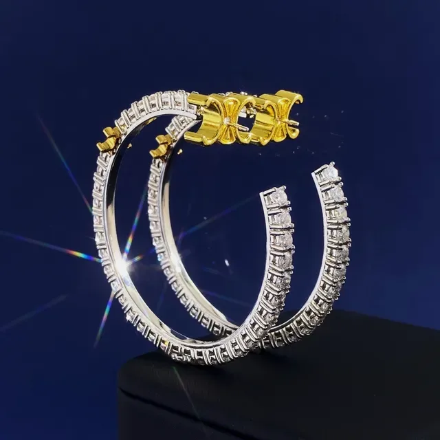 Silver Gold Pavé-Set Two-Tone Metal Earrings 2