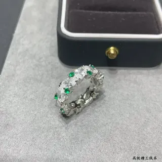 Silver Green Multi-Stone Eternity Band Oval-Cut Clear Stones Ring
