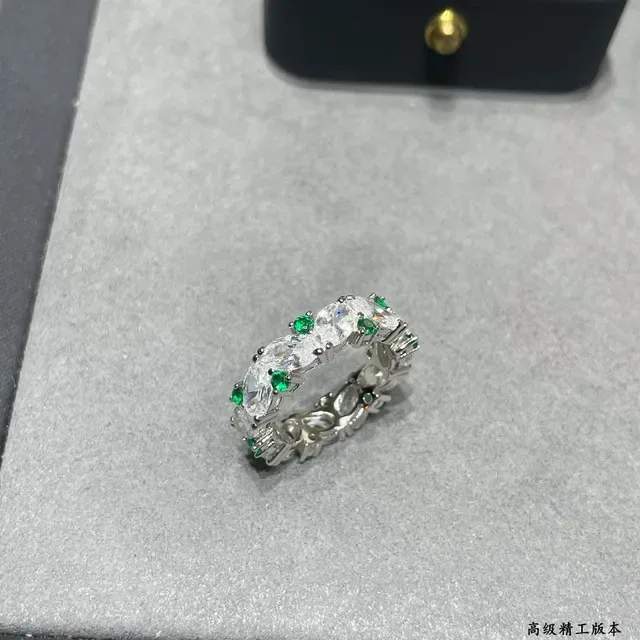 Silver Green Multi-Stone Eternity Band Oval-Cut Clear Stones Ring 2