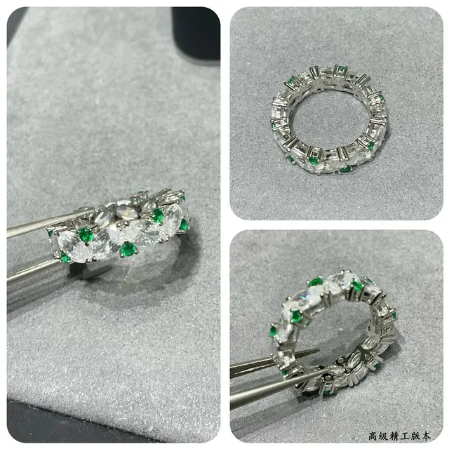 Silver Green Multi-Stone Eternity Band Oval-Cut Clear Stones Ring 3