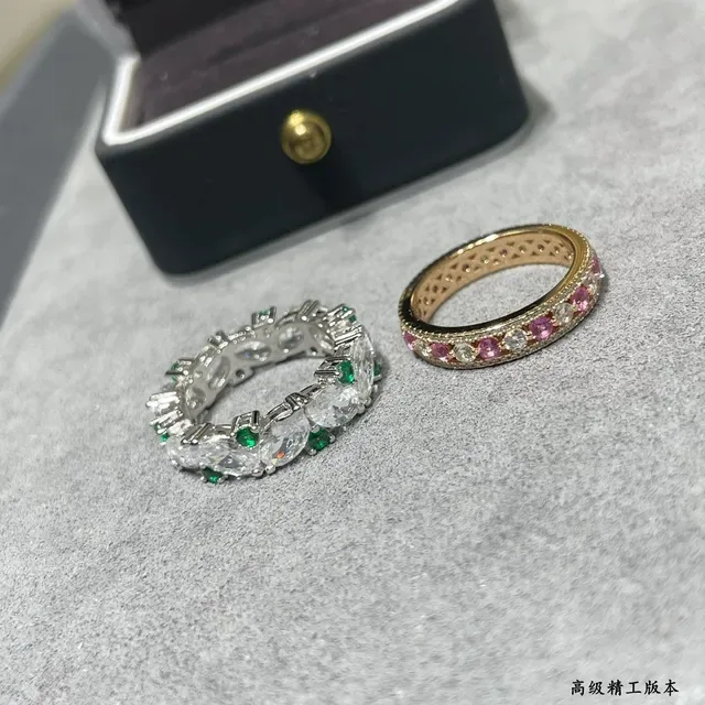 Silver Green Multi-Stone Eternity Band Oval-Cut Clear Stones Ring 4
