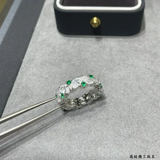Silver Green Multi-Stone Eternity Band Oval-Cut Clear Stones Ring 5