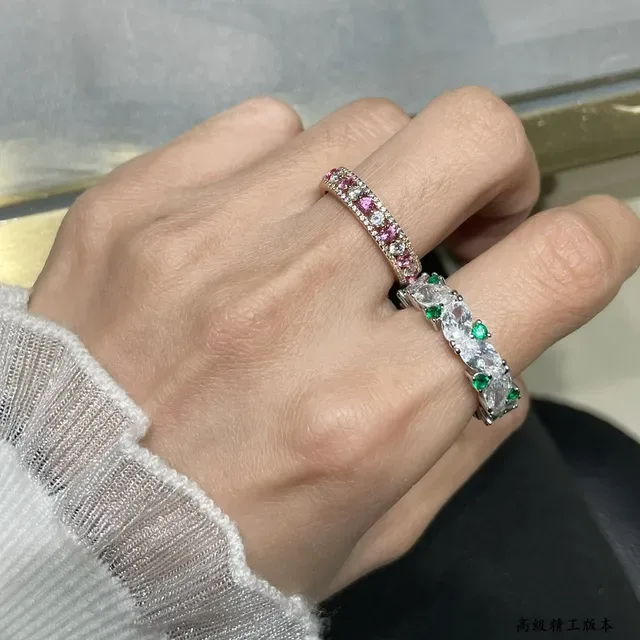 Silver Green Multi-Stone Eternity Band Oval-Cut Clear Stones Ring 8