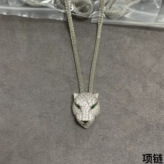 银绿镶嵌豹头图案项链