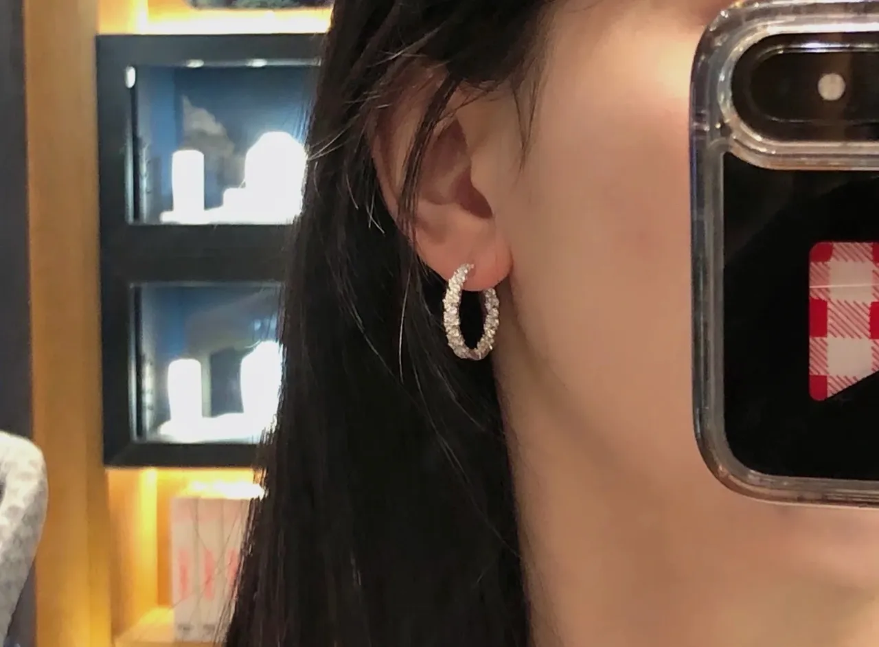 Silver Navy Pave-Set Chunky Hoop Earrings 4