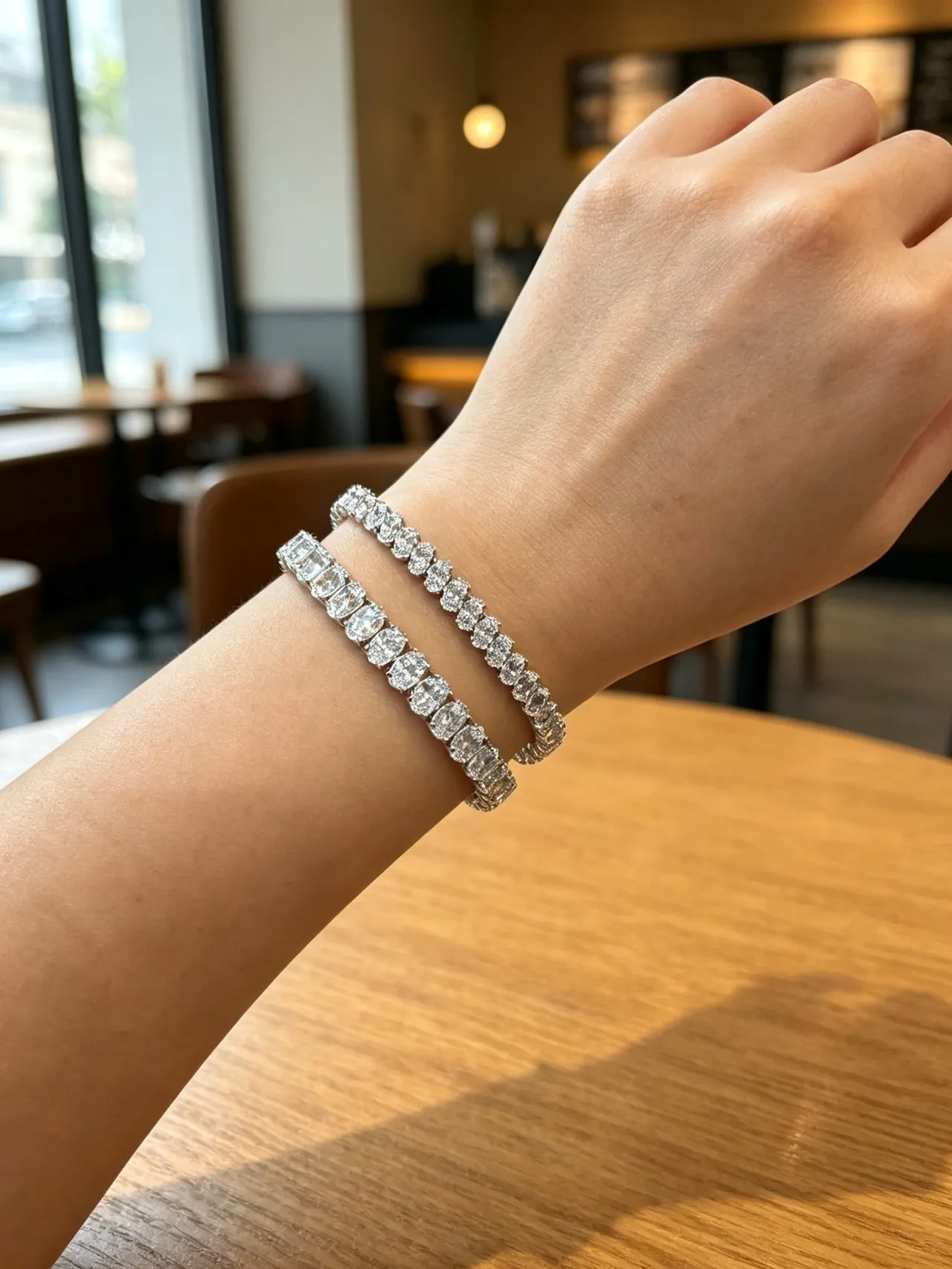 Silver Oval-Cut Stones Prong-Set Bracelet 9