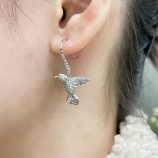 Silver Pink Hummingbird Silhouette Pavé-Set Stones Earrings