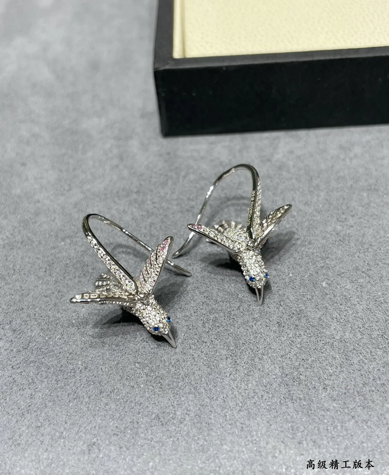 Silver Pink Hummingbird Silhouette Pavé-Set Stones Earrings 2