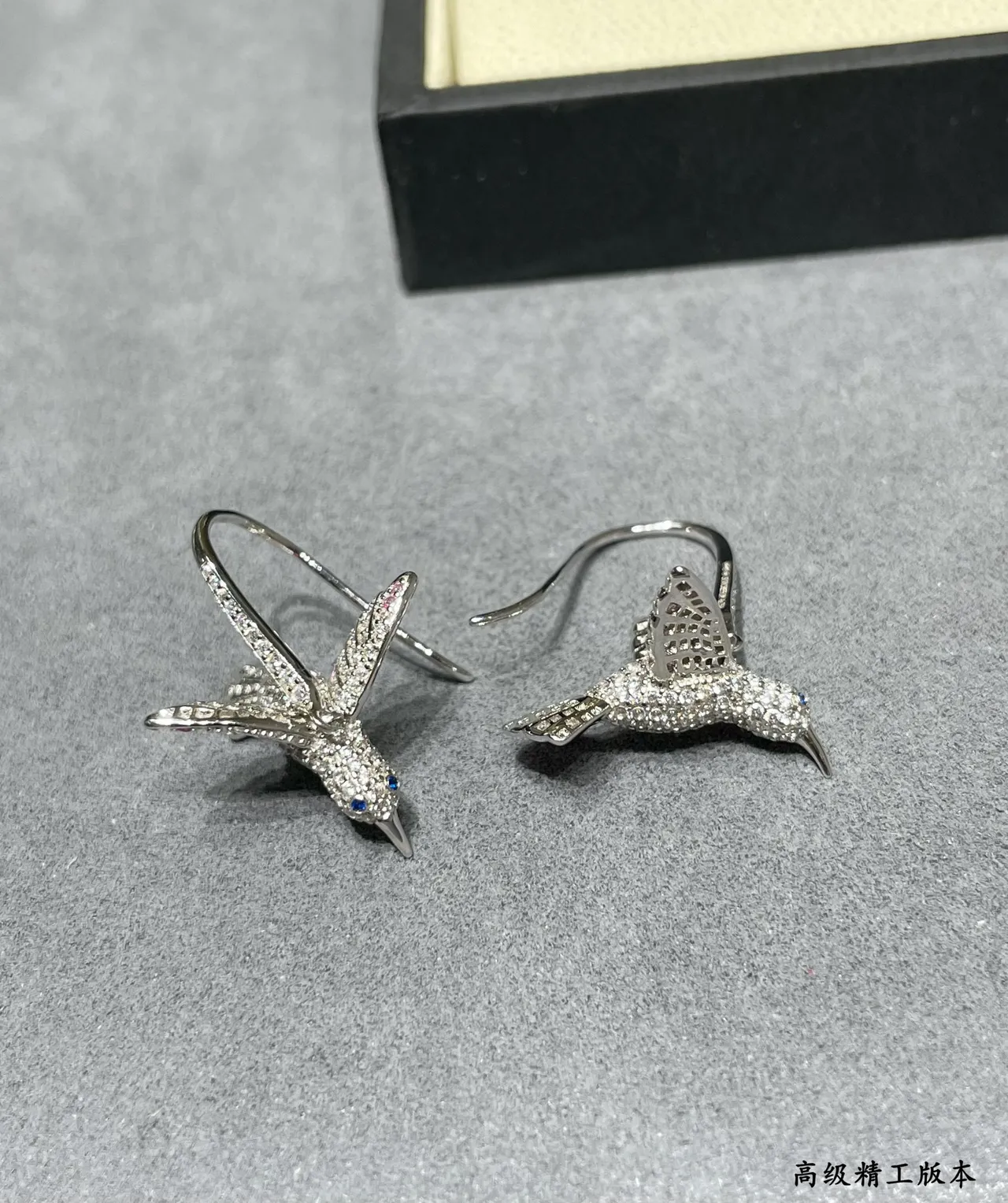 Silver Pink Hummingbird Silhouette Pavé-Set Stones Earrings 5