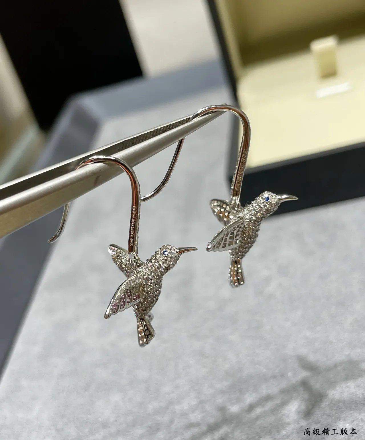 Silver Pink Hummingbird Silhouette Pavé-Set Stones Earrings 7