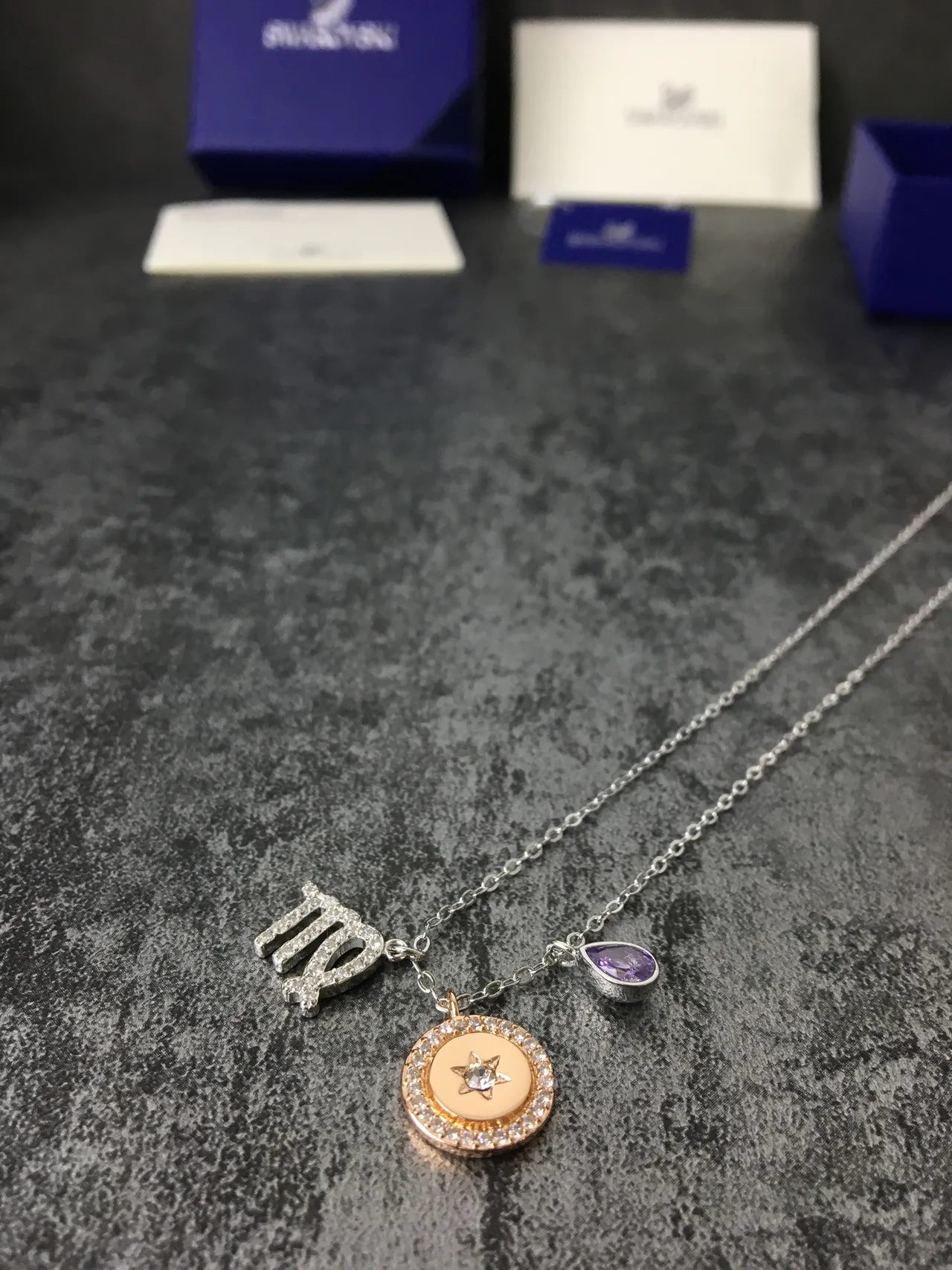 Silver Purple Multi-Charm Pendant Zodiac Symbol Necklace 2