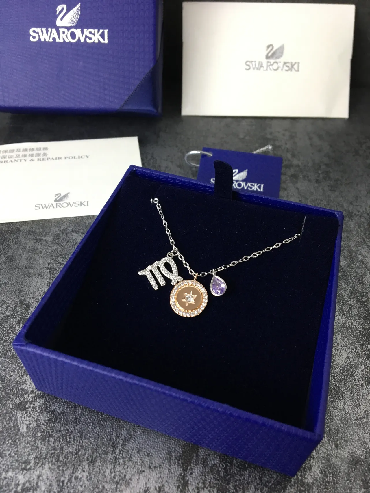 Silver Purple Multi-Charm Pendant Zodiac Symbol Necklace 3