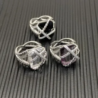 Silver Purple Twisted Rope Band Crisscross Pavé Bar Ring
